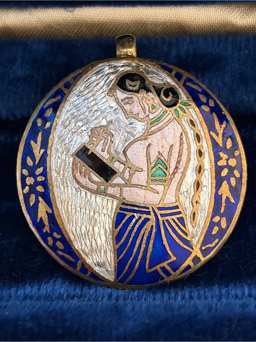 Vintage Persian Enamel Medallion Pendant Hand Painted Cloisonné Middle Eastern